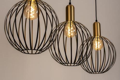 Rietveld Hanglampen - Zwart, Goud - Metaal, Huis en Inrichting, Lampen | Hanglampen, Verzenden