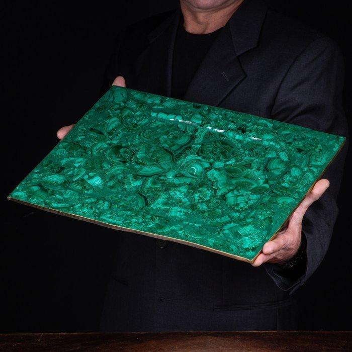 Dienblad van malachiet uit Congo - Natuurlijke en exclusieve, Verzamelen, Mineralen en Fossielen