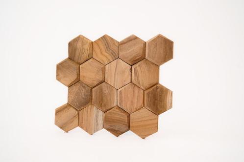 Teakea - Hexagon plakhout 3D | Naturel Houten Wandpaneel |, Huis en Inrichting, Woonaccessoires | Wanddecoraties, Nieuw, Verzenden