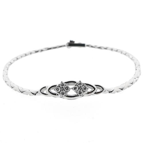 Witgouden cobra schakel armband met diamanten 0,28 ct. |..., Sieraden, Tassen en Uiterlijk, Armbanden, Overige kleuren, Gebruikt