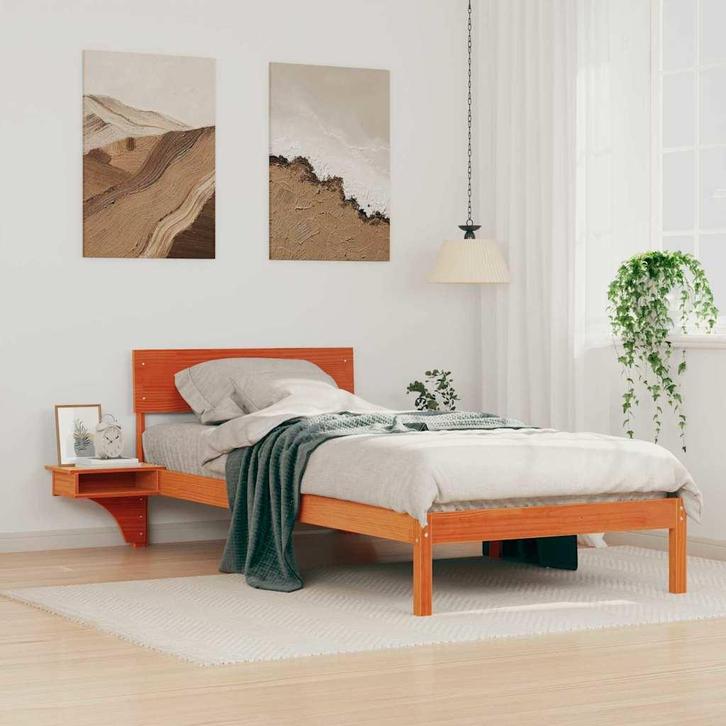 vidaXL Bedframe Wasbruin 100 x 200 cm Massief grenenhout, Huis en Inrichting, Slaapkamer | Bedden, Bruin, Nieuw, Hout, Verzenden