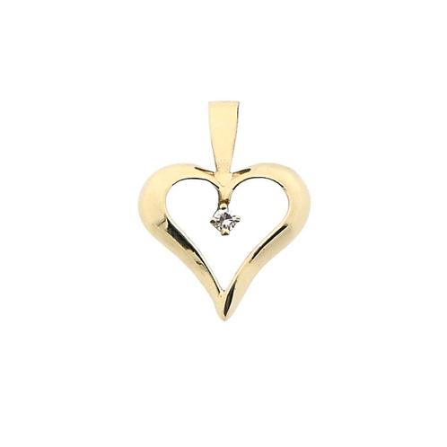 Gouden hanger van een hart met zirconia (zirconia stenen), Sieraden, Tassen en Uiterlijk, Bedels, Gebruikt, Overige merken, Goud