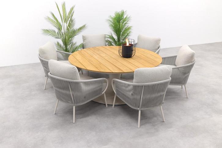 Suns Dolce/Grado low dining ronde 6-persoons tuinset -, Tuin en Terras, Tuinsets en Loungesets, Tuinset, Nieuw, Hout, Verzenden