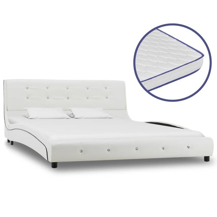 vidaXL Bed met traagschuim matras kunstleer wit 140x200 cm, Huis en Inrichting, Slaapkamer | Bedden, 140 cm, 200 cm, Wit, Tweepersoons