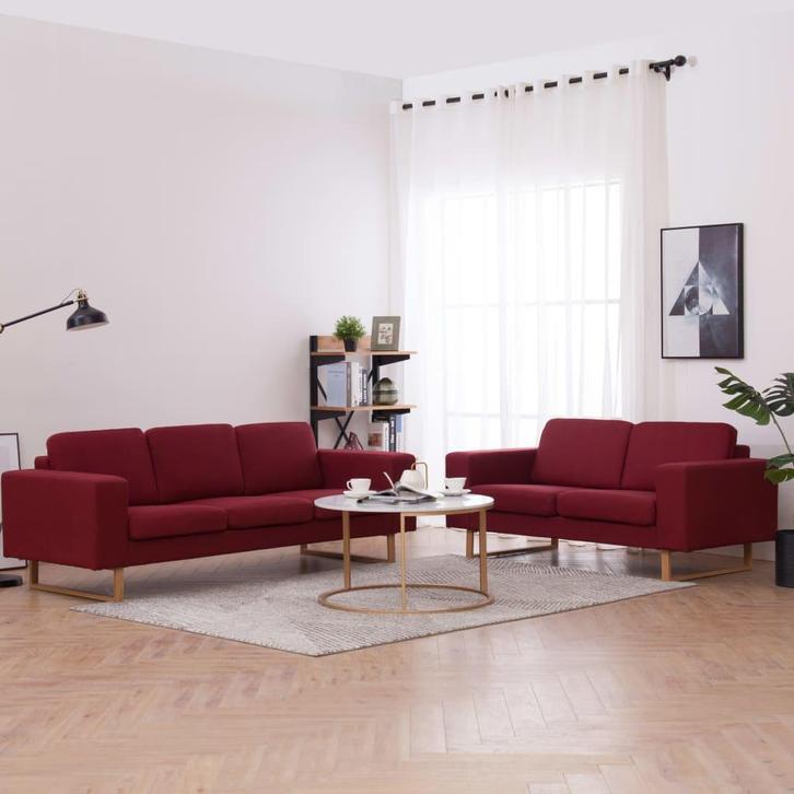 vidaXL 2-delig Bankstel stof wijnrood, Huis en Inrichting, Banken | Bankstellen, Nieuw, 200 tot 250 cm, Stof, Vierpersoons of meer