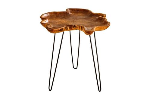 Side table WILD 65cm teak hout naturel bruin w/ harpin poten, Huis en Inrichting, Tafels | Sidetables, Ophalen of Verzenden