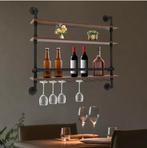 Wand Wijnrek Industrieel 3 Lagen –Hout en Metaal met Glashou, Huis en Inrichting, Woonaccessoires | Wijnrekken, Verzenden, Nieuw
