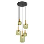 Hotel Chique hanglamp zwart en goud met groen glas 5-lichts, Huis en Inrichting, Lampen | Hanglampen, Nieuw, Metaal, Hotel chique