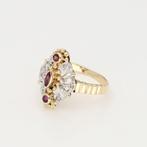 Ring - 14 karaat Geel goud Granaat - Diamant - Bicolor, Sieraden, Tassen en Uiterlijk, Ringen, Nieuw