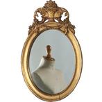 Ovale spiegel in vergulde lijst met weelderig kroontje ca 19, Antiek en Kunst, Ophalen of Verzenden