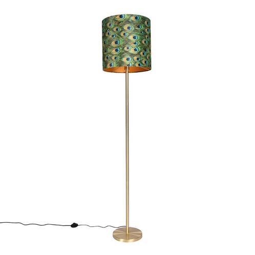 Vloerlamp messing met pauw kap 40 cm - Simplo, Huis en Inrichting, Lampen | Vloerlampen, Nieuw, Overige materialen, 150 tot 200 cm