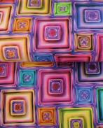 Katoen Satijn Retro Blocks Paars, Nieuw, Paars