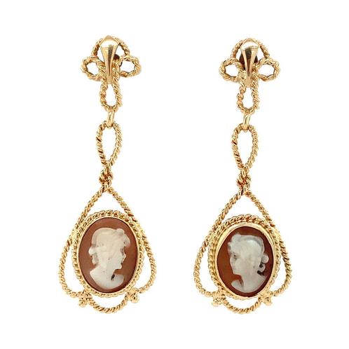 Gouden oorhangers met camee 14 krt, Sieraden, Tassen en Uiterlijk, Oorbellen, Nieuw, Ophalen of Verzenden