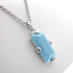 Zilveren ketting met vaste blauwe hanger | 40- 45 cm, Sieraden, Tassen en Uiterlijk, Kettingen, Gebruikt, Overige kleuren, Ophalen of Verzenden