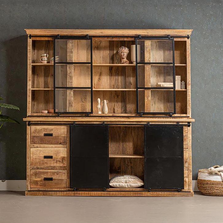 Buffetkast Mangohout Milan 190 Recht, Huis en Inrichting, Kasten | Buffetkasten, 25 tot 50 cm, Nieuw, Overige houtsoorten, 200 cm of meer