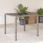 vidaXL Tuintafel met glazen blad 90x90x75 cm poly rattan, Verzenden, Nieuw