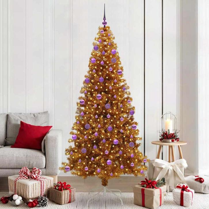 vidaXL Kerstboom met 300 LED met standaard Goud 210 cm PET, Diversen, Kerst, Nieuw, Verzenden