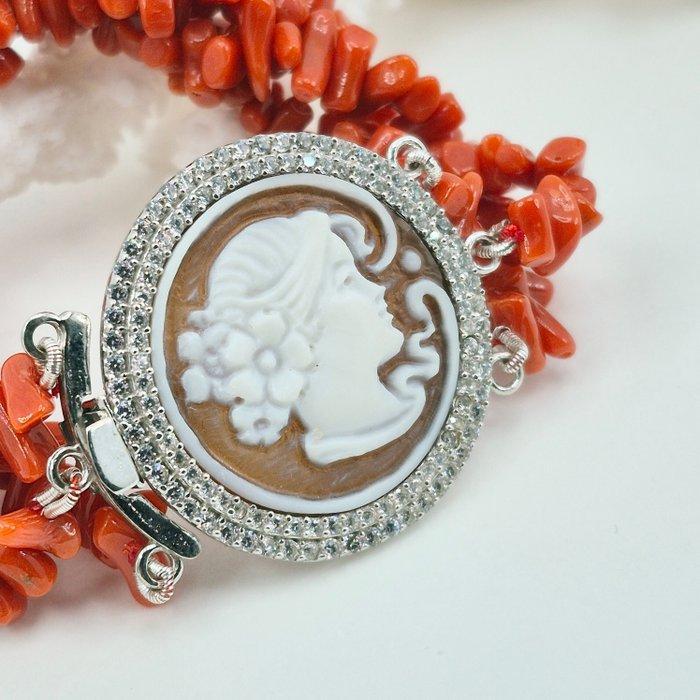 Bloedkoraal - Zilver - Armband - Rood koraal en camee, Antiek en Kunst, Curiosa en Brocante
