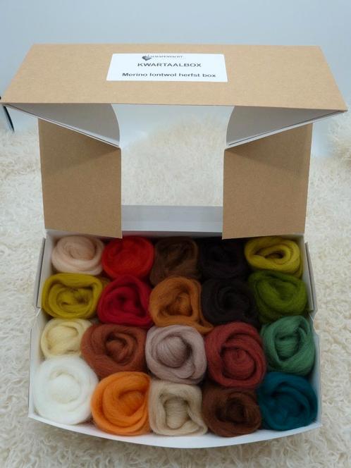Merino lontwol Herfst box, Hobby en Vrije tijd, Vilt, Overige typen, Nieuw, Wolvilt, Ophalen of Verzenden