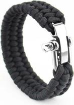 Paracord armband - Zwart - Zilveren sluiting, Sieraden, Tassen en Uiterlijk, Armbanden, Nieuw, Elastiek, Ophalen of Verzenden