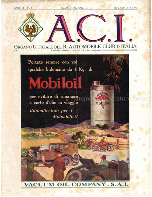 1927 A.C.I. (ORGANO UFFICIALE DELLAUTOMOBILE CLUB, Boeken, Auto's | Folders en Tijdschriften