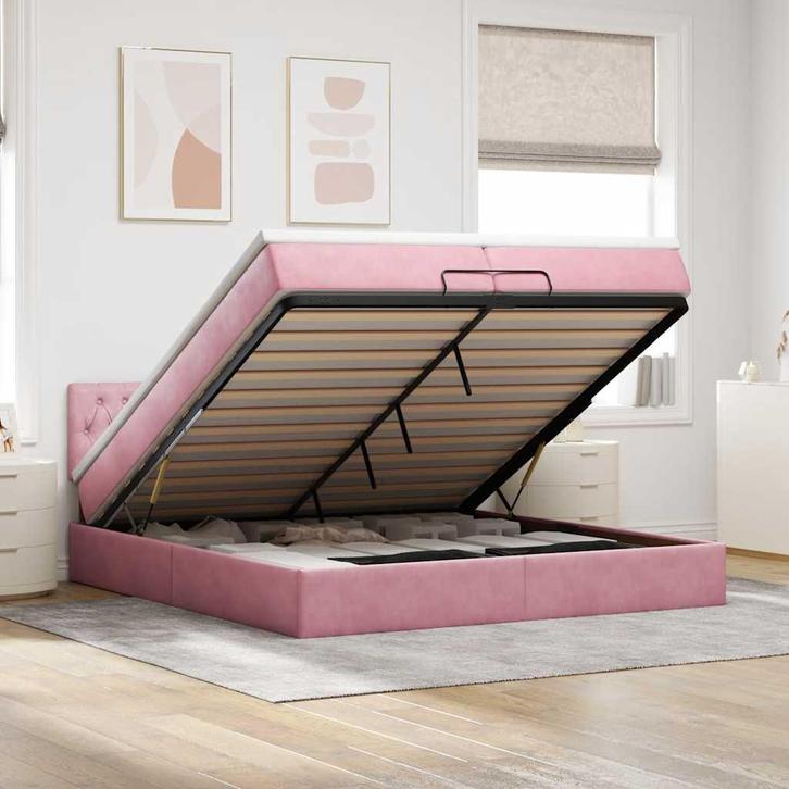 vidaXL Ottoman bed met matrassen en LEDs 200x200cm fluweel, Huis en Inrichting, Slaapkamer | Bedden, Overige maten, 200 cm, Tweepersoons