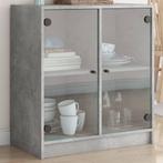 vidaXL Bijzetkast met glazen deuren 68x37x75,5 cm betongrijs, Verzenden, Nieuw, 50 tot 100 cm, Minder dan 100 cm