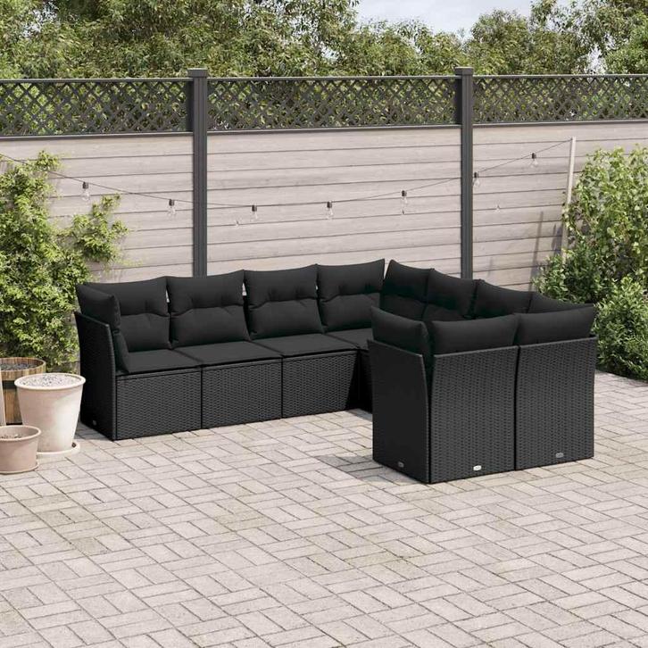 vidaXL 8-delige Loungeset met kussens poly rattan zwart, Tuin en Terras, Tuinsets en Loungesets, Loungeset, Nieuw, 8 zitplaatsen