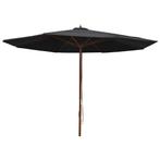 vidaXL Parasol met houten paal 350 cm zwart, Verzenden, Nieuw, 3 tot 4 meter