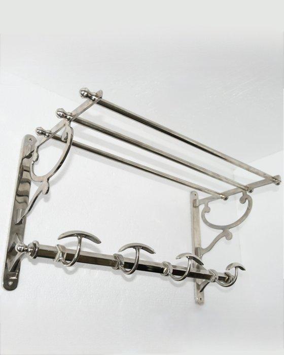Kapstok - Staal, Trein wandkapstok met hoedenplank en vier, Antiek en Kunst, Curiosa en Brocante
