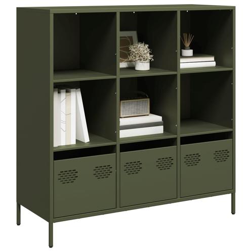 vidaXL buffetkast 101,5x39x103,5 cm staal olijfgroen, Huis en Inrichting, Kasten | Buffetkasten, Nieuw, Metaal, Verzenden