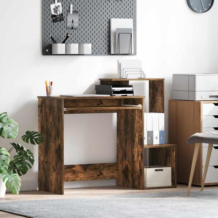 vidaXL Bureau met plank Gerookt eiken 106 x 40 x 88.5 cm, Huis en Inrichting, Bureaus, Nieuw, Verzenden