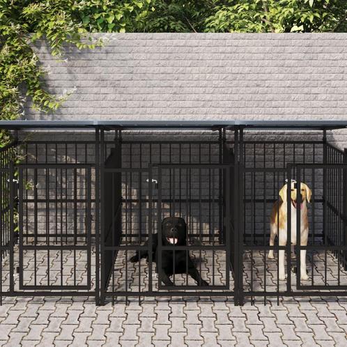 vidaXL Hondenkennel met dak 15,02 m² staal, Dieren en Toebehoren, Honden-accessoires, Nieuw, Verzenden