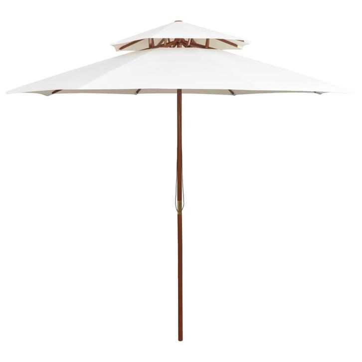 vidaXL Dubbeldekker parasol 270x270 cm houten paal crèmewit, Tuin en Terras, Parasols, Nieuw, 2 tot 3 meter, Verzenden