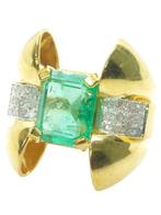 Zonder Minimumprijs - Ring - 9 kt. Geel goud, Zilver Smaragd, Sieraden, Tassen en Uiterlijk, Ringen, Nieuw
