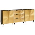 vidaXL Dressoir 3 pcs Zwart en Goud 60 x 33 x 75 cm massief, Huis en Inrichting, Verzenden, Nieuw