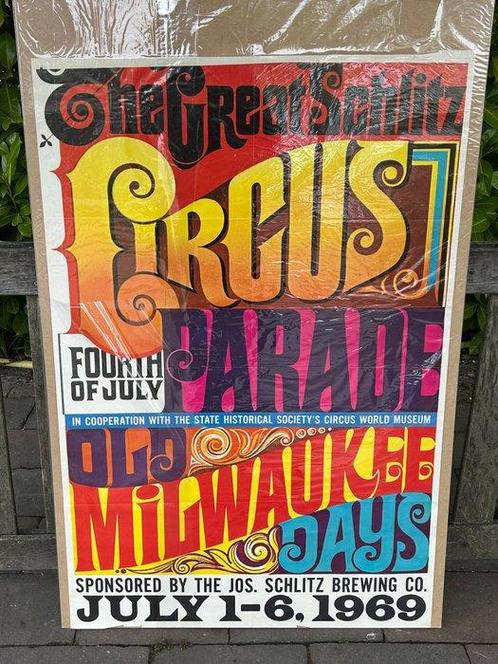 Old milwaukee days - Circus Poster circus parade, Antiek en Kunst, Kunst | Tekeningen en Foto's