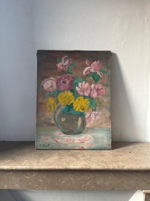 R Heigel XXe - Douces fleurs, Antiek en Kunst, Kunst | Schilderijen | Klassiek