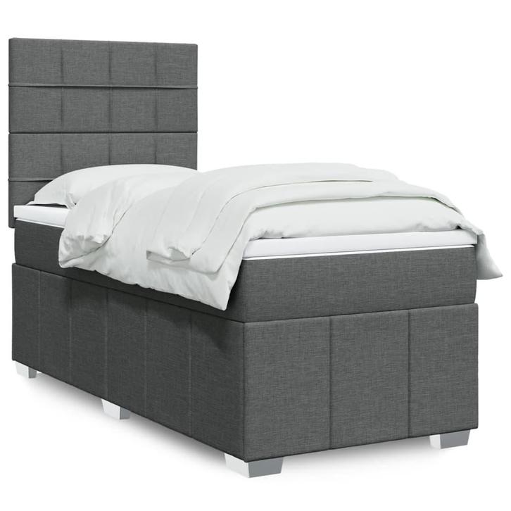 vidaXL Boxspring met matras stof donkergrijs 90x190 cm, Huis en Inrichting, Slaapkamer | Bedden, 90 cm, 190 cm of minder, Grijs