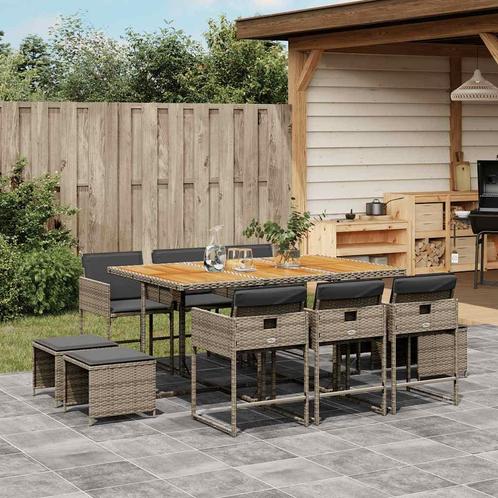 vidaXL 11-delige Tuinset met kussens poly rattan grijs, Tuin en Terras, Tuinsets en Loungesets, Tuinset, Nieuw, Meer dan 8 zitplaatsen