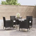 vidaXL 5-delige Bistroset met kussens poly rattan zwart, Verzenden, Nieuw, Rotan, 4 zitplaatsen