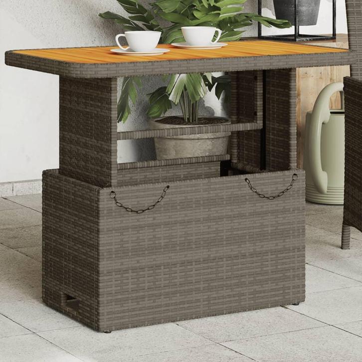 vidaXL Tuintafel 90x55x71 cm poly rattan en acaciahout grijs, Tuin en Terras, Tuintafels, Nieuw, Verzenden