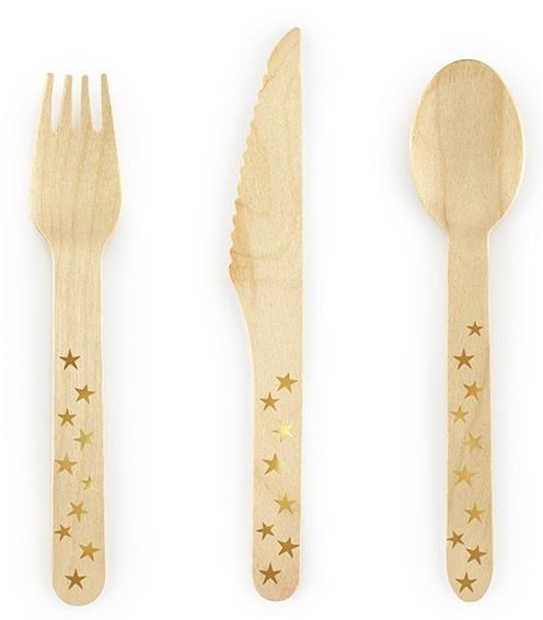 Houten Bestek Woodland Sterren Goud (18st), Hobby en Vrije tijd, Feestartikelen, Nieuw, Ophalen of Verzenden