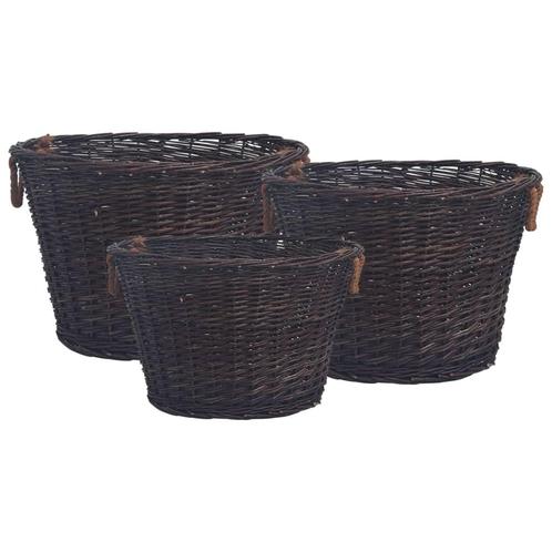 vidaXL 3-delige Houtmandenset stapelbaar wilgenhout, Huis en Inrichting, Haarden, Nieuw, Verzenden