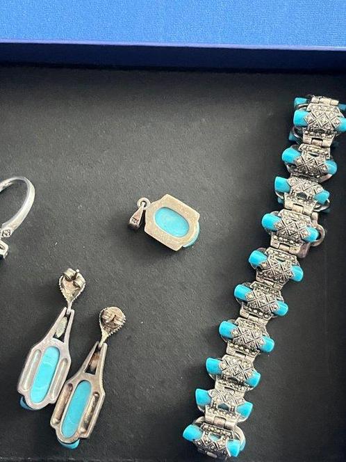 Zonder Minimumprijs - Parure Zilver Turquoise - Turquoise, Sieraden, Tassen en Uiterlijk, Antieke sieraden