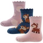 Babysokjes met Hertje - Set van 3-paar voor Meisje - Blauw/O