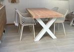 Tuintafel stalen x-poten wit, Ophalen of Verzenden, Nieuw, Rechthoekig, Hout