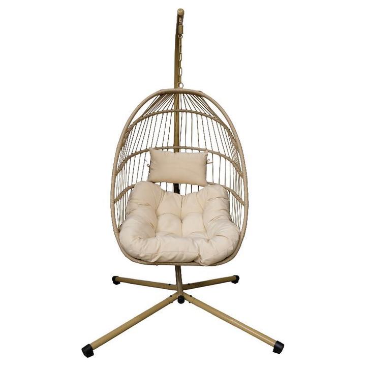 Hangstoel Egg Chair - grijs of beige - binnen en buiten, Huis en Inrichting, Stoelen, Eén, Zwart, Nieuw, Kunststof, Metaal, Stof