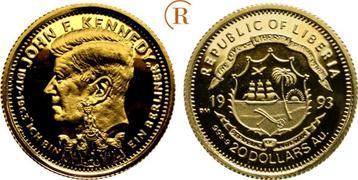 20 Dollar 1,24 Gramm Feingoud John F Kennedy 1993 Liberia...