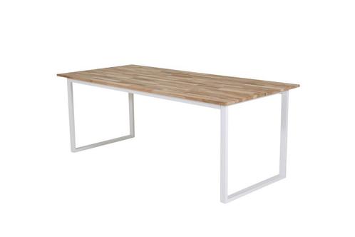 Eettafel - Carin - 200x90 cm - Teak - Wit - Jörn, Huis en Inrichting, Tafels | Eettafels, Verzenden